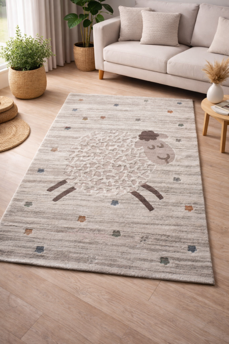 سجادة أطفال بتصميم خروف لطيف وألوان هادئة، خامة ناعمة ومريحة، تضيف جوًا دافئًا ومرحًا لغرفة الطفل، سهلة التنظيف ومناسبة للاستخدام اليومي